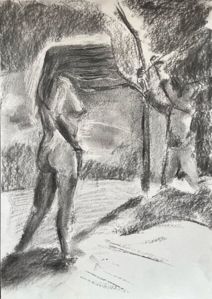 Sketch by Felix Deimling, Kohle auf Papier